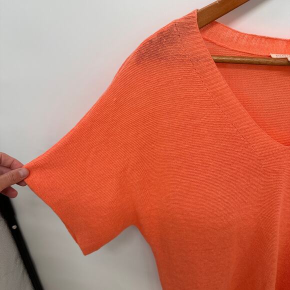 EILEEN FISHER Coral Orange V Neck 100% Organic Linen Top // XS - Picture 5 of 7